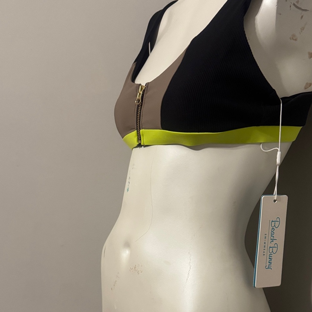 Beach bunny Bllt endless summer xxl top w zipper. NWT black lime green and olive - Picture 7 of 7